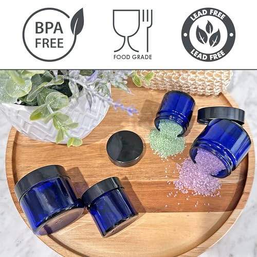 Cobalt Blue Glass Cosmetic Jars - 12 Pack, 1oz & 2oz with Lids
