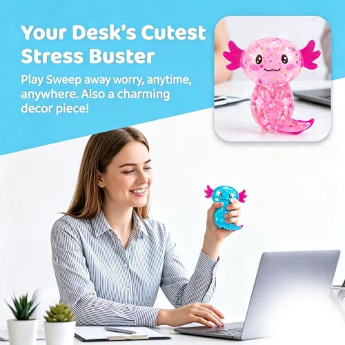 2 Pack Axolotl Squishy Stress Balls - Glittery Collectible Figurines