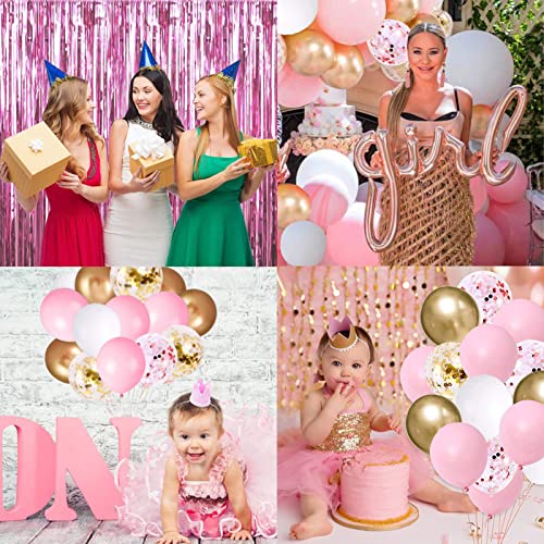 Pink Gold Birthday Decorations Set for Women & Girls - Banner, Balloons, Curtains & More