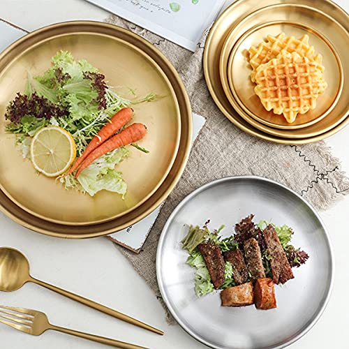 AIYoo Stainless Steel Gold Dinner Plates - 7 Inch Set of 2, Shatterproof & Lightweight for Camping