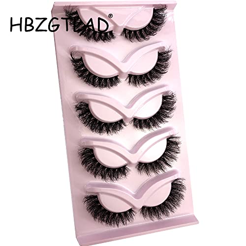 HBZGTLAD 5 Pairs Fluffy Natural Faux Mink False Lashes Short 8-22mm Wispy Strip RU-1