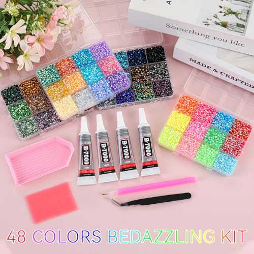 ALGLEA 48-Color Resin Rhinestone Bedazzling Kit with 37,000 Gems & Jewelry Glue