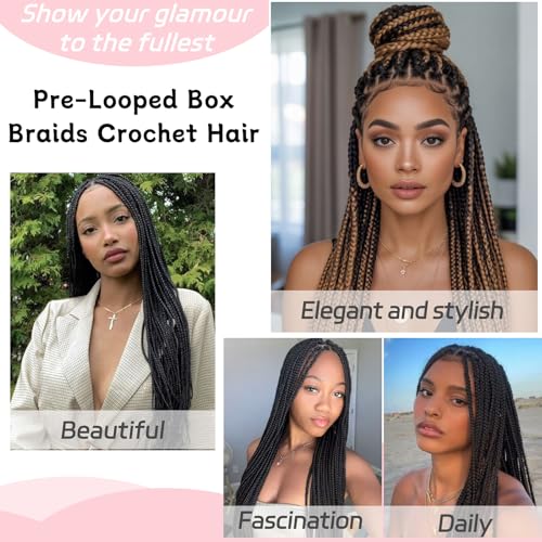 XTREND 10 inch Box Braids Crochet Hair Pack – Pre-Looped 18 Strands/Pack, 6 Packs, 108 Strands, Knotless Bohemian 1B