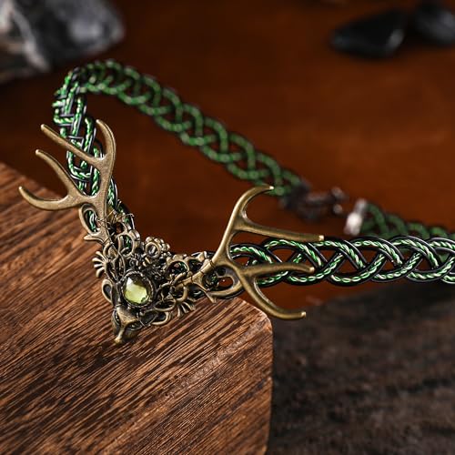 Celtic Viking Crown with Green Rhinestones - Handmade Fairy Circlet