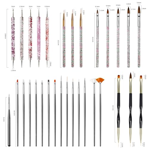 JODSONE 32-Piece Nail Art Brush Set with Dotting Tools & Pens