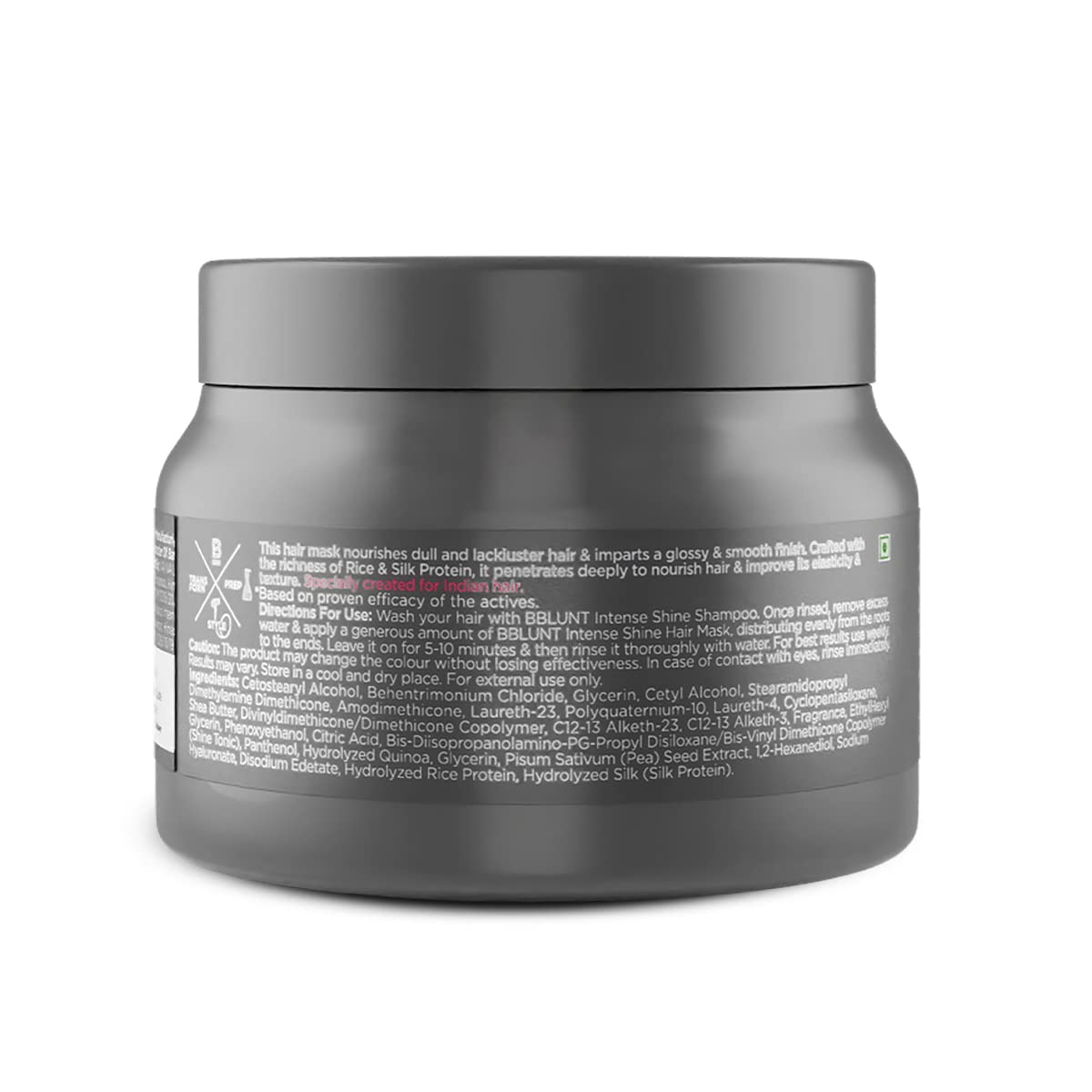 BBLUNT Intense Shine Hair Mask with Rice & Silk Protein, 250 g | Deep Conditioning Hair Mask for Softer, Smoother & Shinier-Looking Hair | For Men & Women