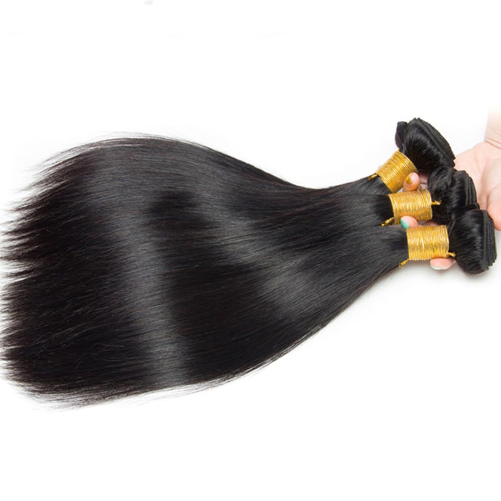 Human Hair Bundle Straight Bundles 12 14 16 inch 10A 100% Unprocessed Brazilian Virgin Hair 3 Bundles 150g #1b Color Natural Black