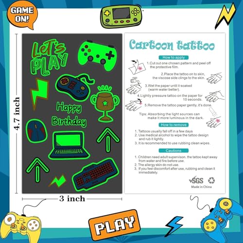 Luminous Video Game Tattoos for Kids - 158 Styles Glow in the Dark Temporary Tattoos