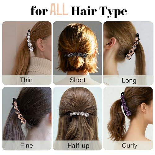 Sparkly Rhinestone Banana Hair Clips for Medium Hair - 4 Pack, Elegant Ponytail Accessories