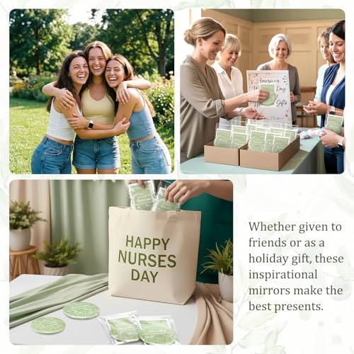 Inspirational Compact Mirrors Set - 48 Green Mirrors with Quotes