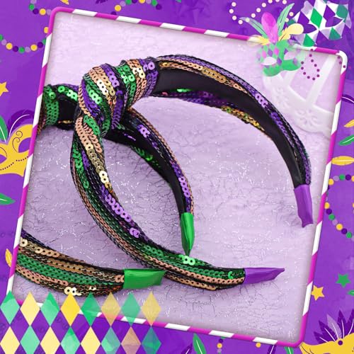 2Pcs Mardi Gras Glitter Headbands - Sequin Carnival Hair Accessories