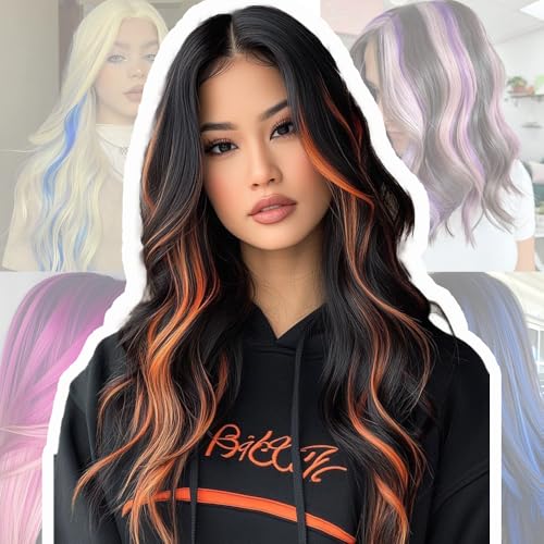 12 Pcs Pink Clip-In Hair Extensions for Girls - 22 Inch Straight Highlights