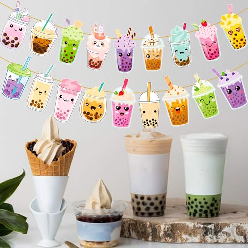 Bubble Milk Tea Party Banners - 2pcs Birthday Decorations
