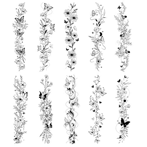 Konsait Style A Temporary Tattoos for Women & Girls - Elegant Flower & Butterfly Designs, 10 Sheets