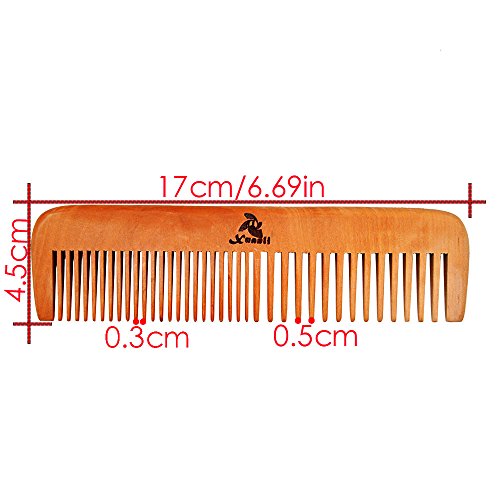 3 Pack Wooden Peach Comb Set for Women and Men - Wide & Narrow Teeth