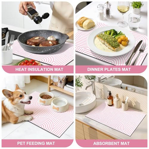 Findosom 12" x 20" Super Absorbent Dish Drying Mat - Pink & White Geometric