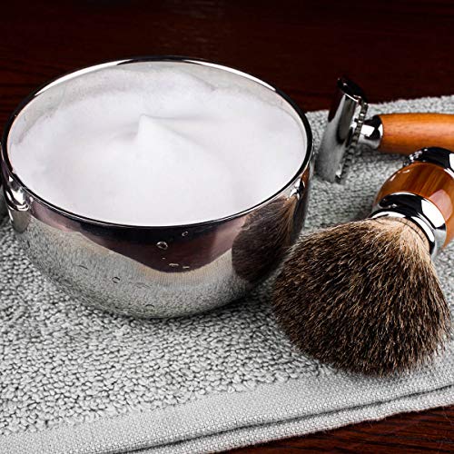 QSHAVE Silver Stainless Steel Shaving Bowl with Lid 4-Inch Deep Size Chrome Finish