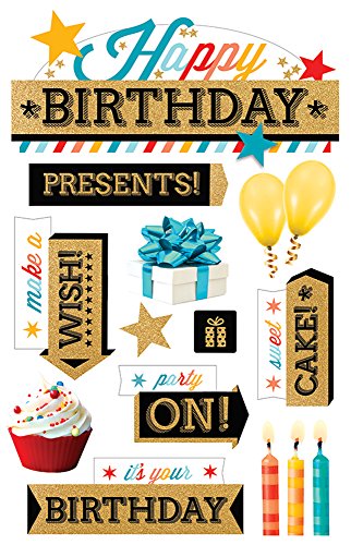 Happy Birthday 3D Stickers (3-Pack) for Craft Projects