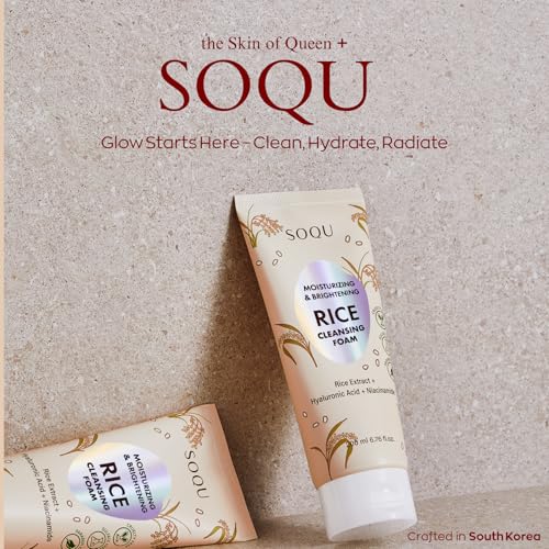 SOQU Rice Foam Cleanser with Niacinamide & Hyaluronic Acid – Hydrating Korean Face Wash 200ml