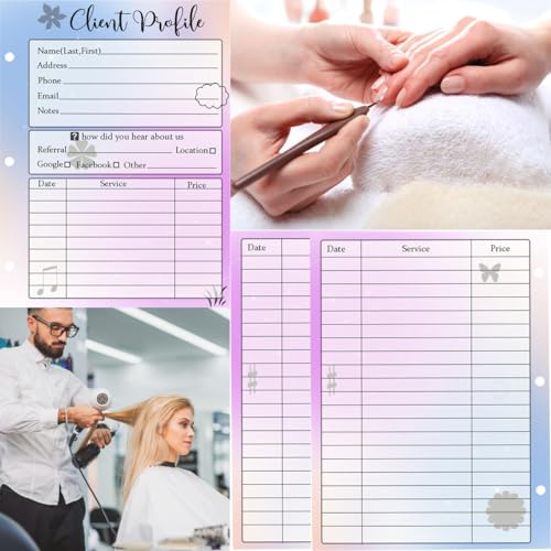 100 Pack Client Profile Record Cards, 5.5 x 8.5 Inch Salon Binder Inserts