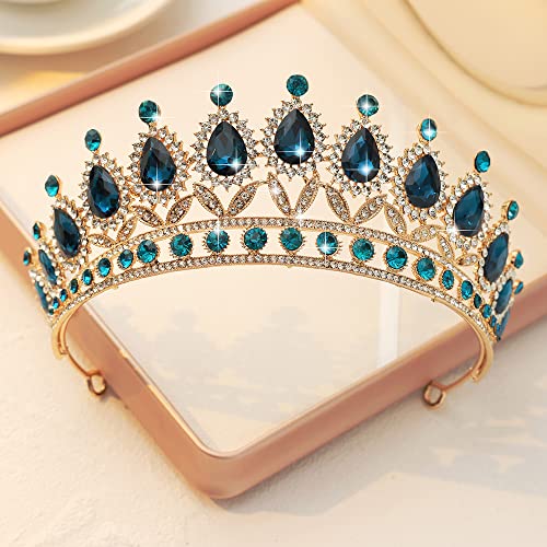 Peacock Blue Crystal Tiara Crown for Women - Bridal Headband