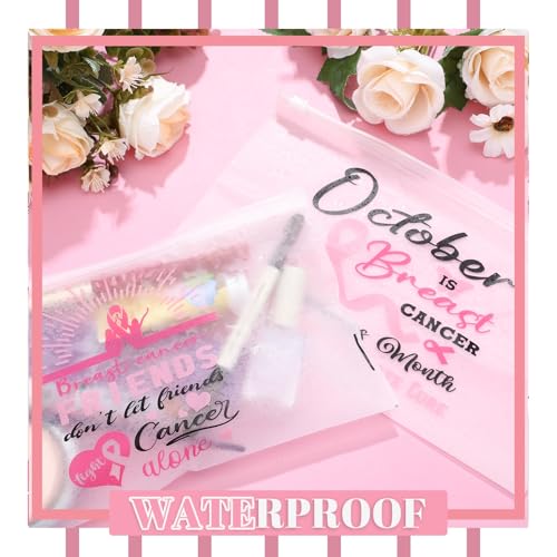 Aliceset 150 Pcs Breast Cancer Awareness Pink Ribbon Makeup Bags Set - Size 7.87 x 5.91 Inches, Waterproof EVA Pouches for Gifts & Storage