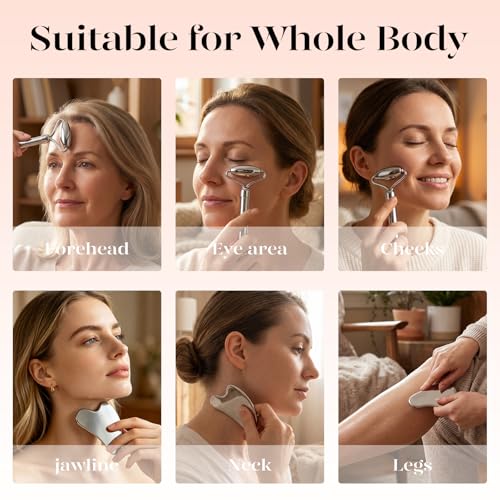 BAIMEI Stainless Steel Gua Sha and Face Roller Set for Depuffing
