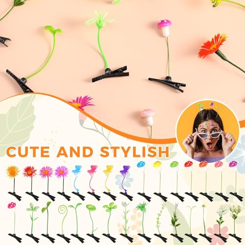 20PC Mixed Bean Sprout Hair Clips - Cute Festival Accessories