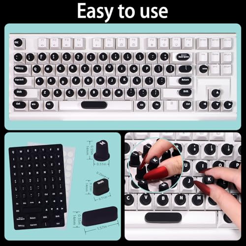 Raisetip 70 Pcs Black Raised Tip Keyboard Stickers for Long Nails, Letters