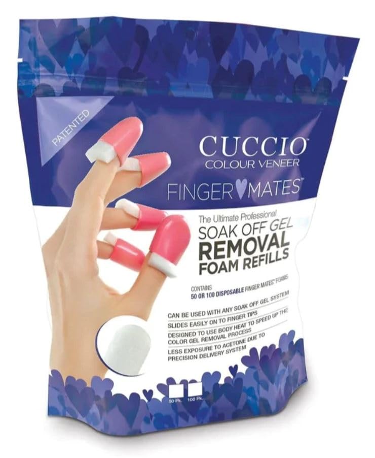 Cuccio Finger Mates Gel Polish Removal System with 50 Foam Pads & Reusable Caps