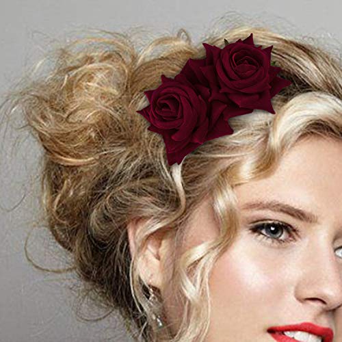 2-Pack Burgundy Rose Flower Hair Combs for Brides & Dancers
