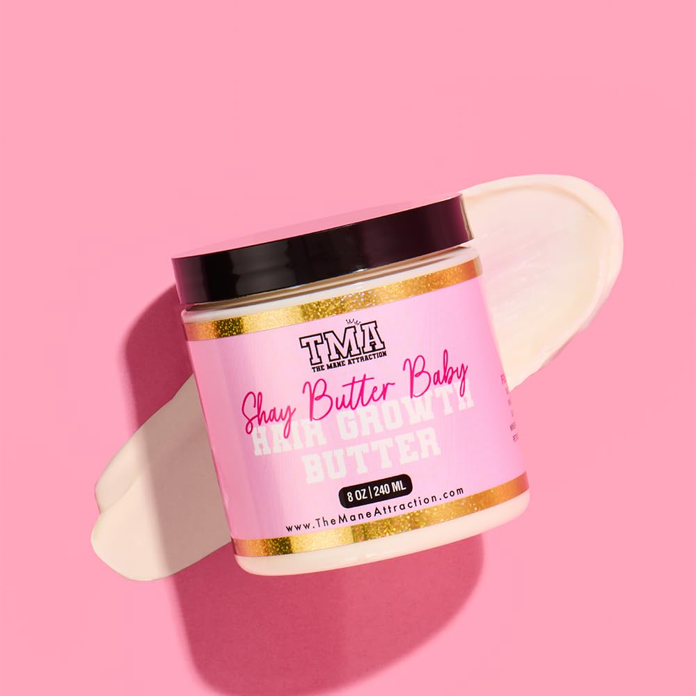 The Mane Attraction Shea Butter Baby Moisturizing Hair Butter – Deep Hydration & Length Retention Cream for Dry, Curly & Natural Hair – Shea Butter, Castor & Black Seed Oil – Frizz Control – 8oz