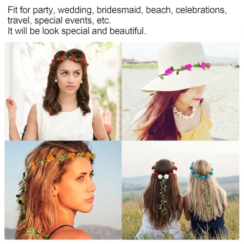 Multicolor Flower Crown Headbands Set - Boho Wedding & Party Hair Accessories