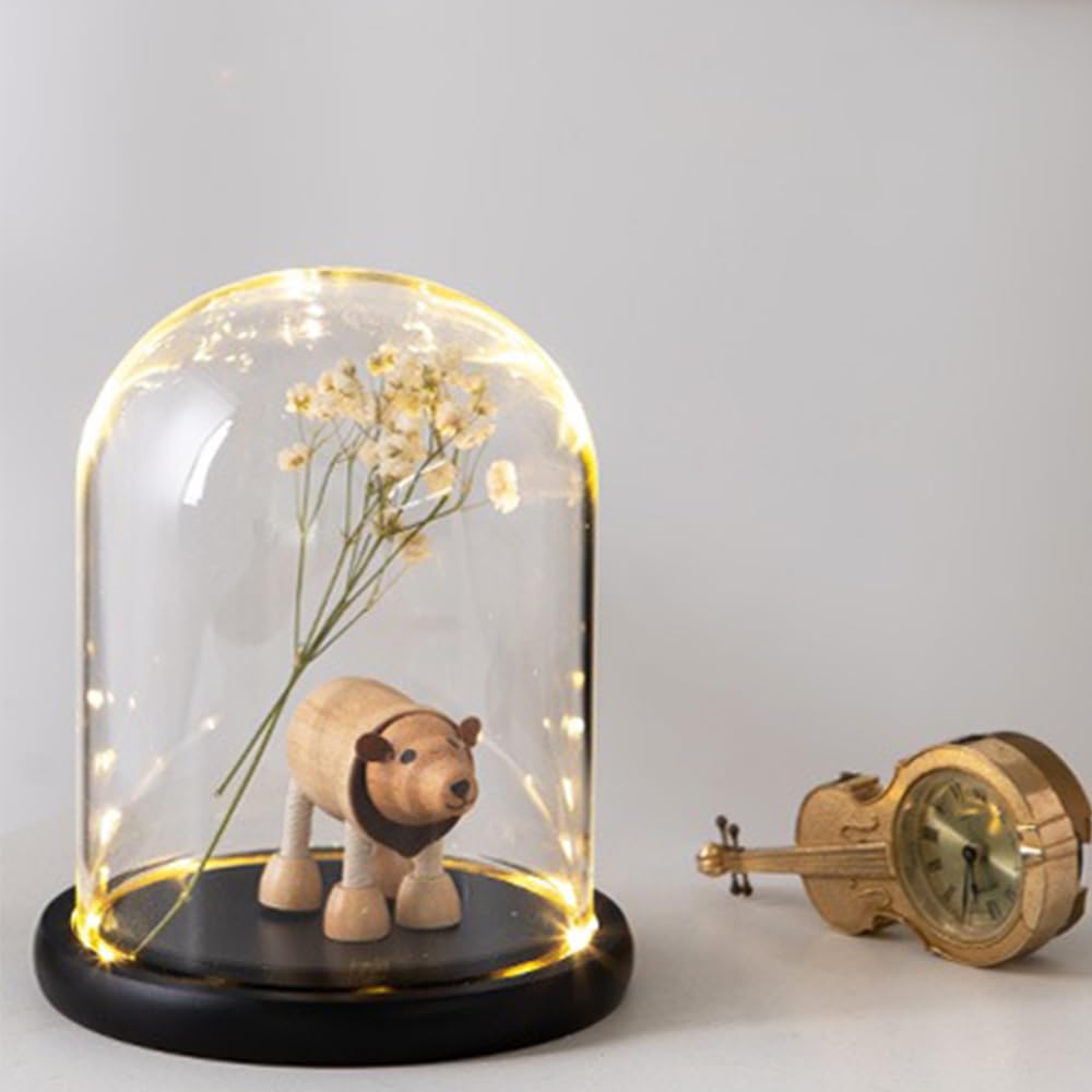 Nynelly 3.54" D X 4.33" H Clear Glass Dome Cloche with Black LED Lights Base,Glass Display Bell Jar Ornament