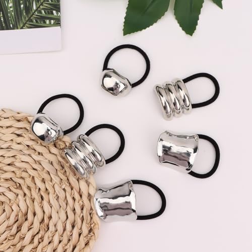 WHAVEL Silver Metal Hair Cuff Ponytail Holders - 6 Piece Set