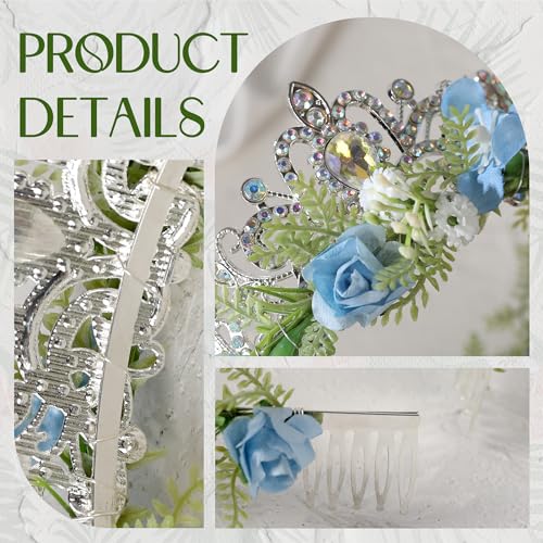 Blue Flower Crown Headband - Artificial Fairy Floral Hair Accessory for Weddings & Parties
