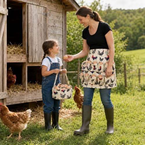 Egg Collection Apron with 7 Pouches for Chickens, Ducks, and Geese