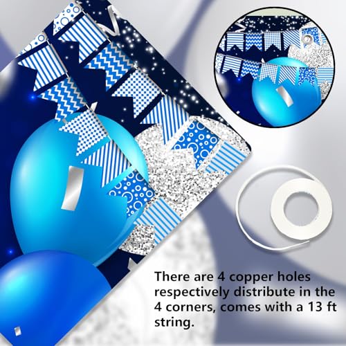 11th Birthday Banner Backdrop - Navy Blue Balloons & Confetti