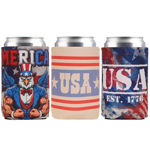 USA Can Cooler 3 Pack - Patriotic Drink Sleeves for Beer & Soda
