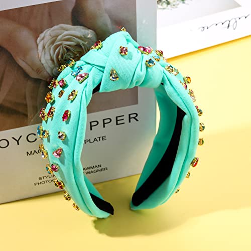 NVENF A-Green Rhinestone Knotted Headband for Women Summer Hair Accessories