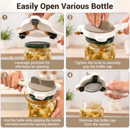Adjustable 4-in-1 Jar Opener for Seniors with Non-Slip Grip