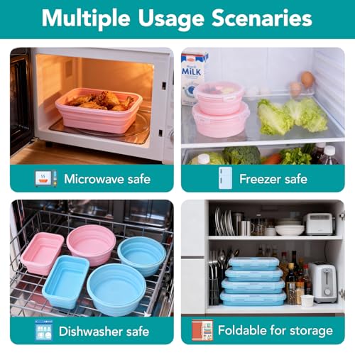 Collapsible Silicone Food Storage Containers - 4-Piece Set, Leak-Proof & Space-Saving