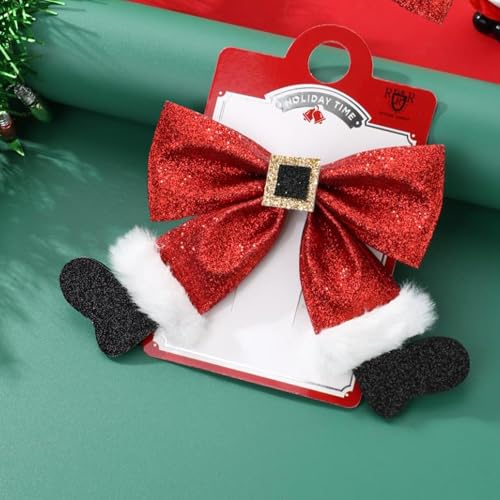 Beleki Red Glitter Christmas Hair Bow Clips for Girls & Women, Sparkly Sequin Santa Boot Style, 5 Inch Alligator Hairpin, Holiday Hair Accessories