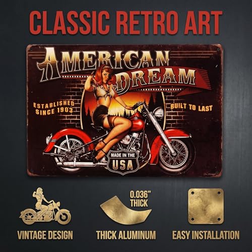 Vintage American Dream Motorcycle Pin-Up Metal Sign