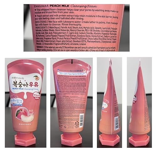 Kwailnara Peach Milk Facial Cleanser - Korean Face Wash for Bright, Clear Skin, Gentle Foam, 4.06 Fl Oz