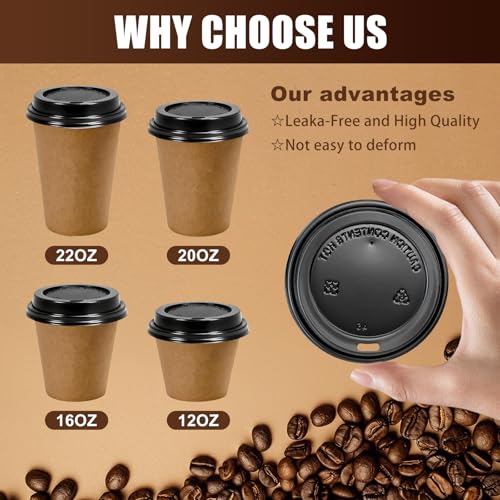 100 Pack Black Dome Coffee Cup Lids for 12-22 oz Cups