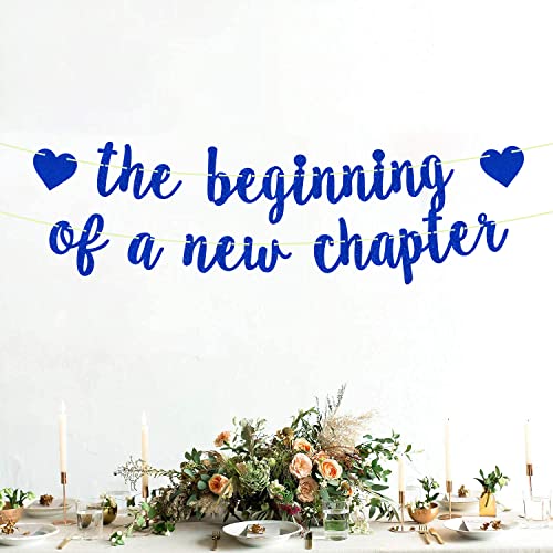 Blue Glitter 'Beginning of A New Chapter' Party Banner - Graduation, Retirement, Baby Shower Decor