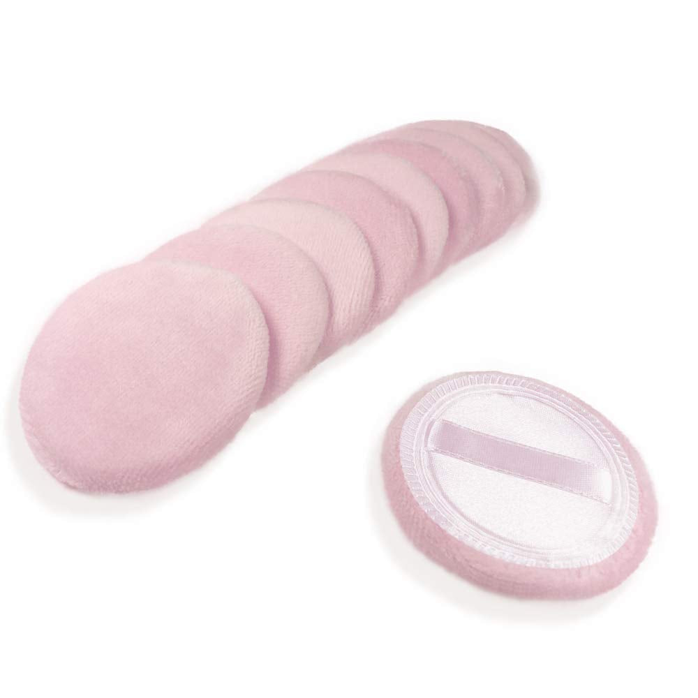 Powder Puff Cotton Makeup Pads - 10pcs Cosmetic Face Puffs with Ribbon | 2.36 Inch Beige
