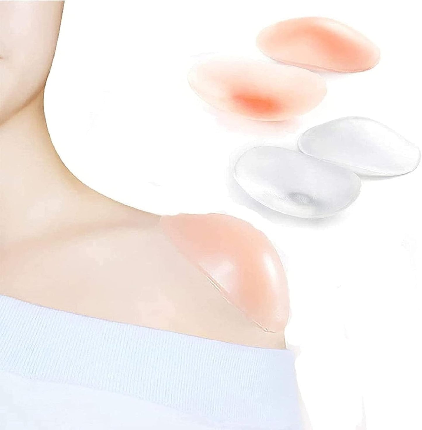 Silicone Shoulder Pads - Invisible Anti-Slip Push-Up Enhancers | Reusable & Breathable (2 Pairs, Transparent & Skin)