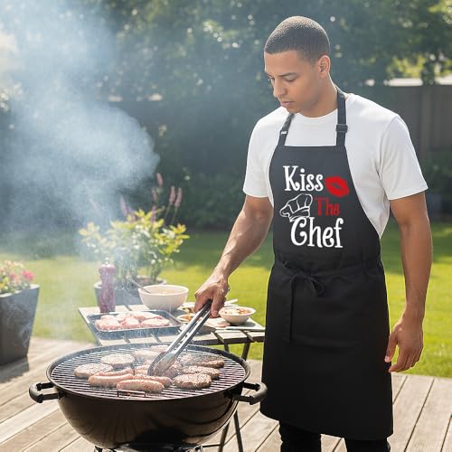 Kiss the Chef Adjustable Apron with Pockets - Perfect Gift for Men